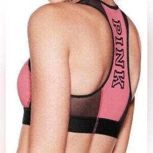 EUC PINK Mesh High Neck Sports Bra Racerback. Extra Small. Soft Begonia/Black
